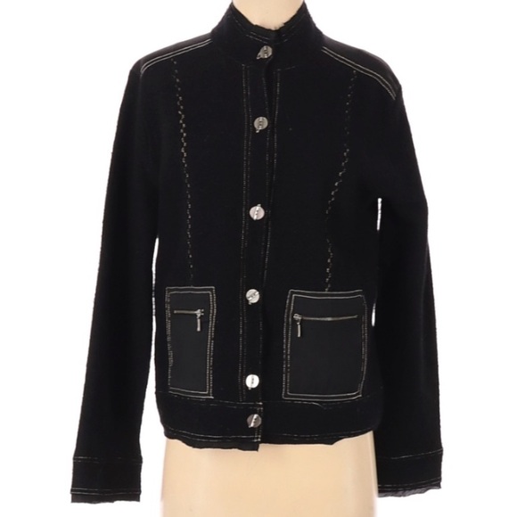 Chico’s black thin wool button up jacket vanity size 0/ US Small - Picture 1 of 8